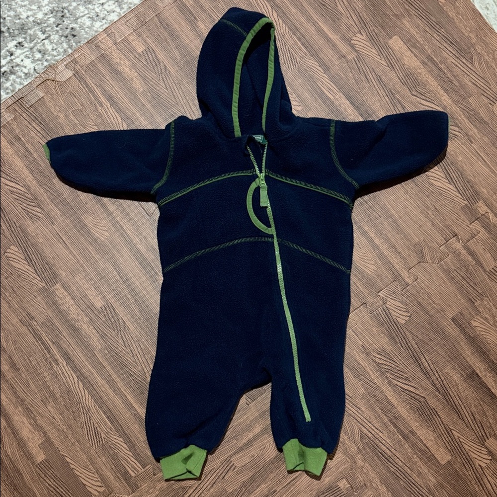 L.L. Bean Navy and Lime Kids Fleece Coveralls